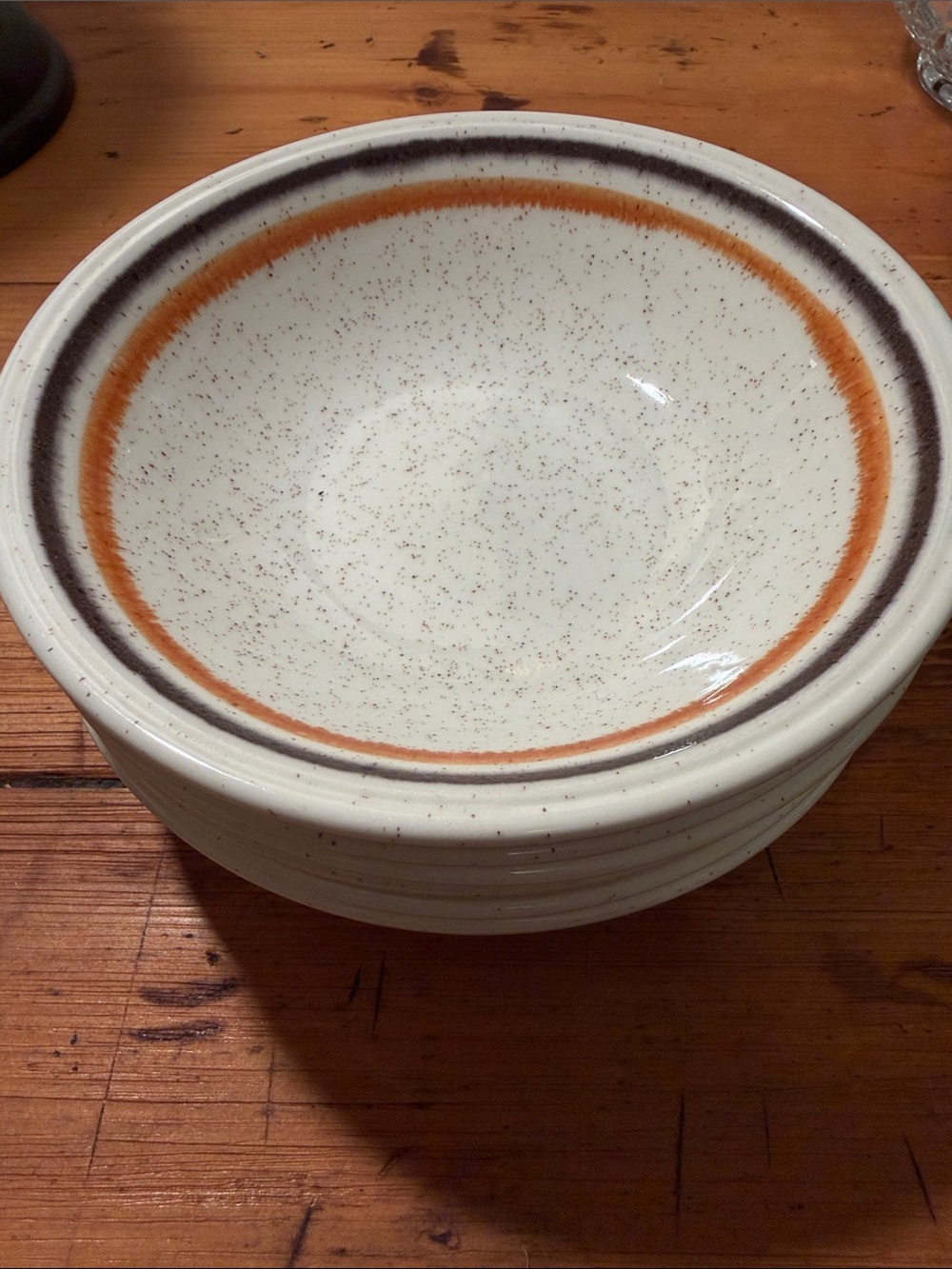 Biltons Ironstone Speckled  Bowls with Orange and Brown Rim Vintage 6 qty